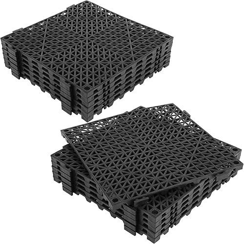 50 Packs Interlocking Drainage Tiles, 12' x 12' Interlocking Floor Tiles, Non-Slip Joints Drainage Tiles Outdoor with Non-Slip Foot Interlocking Drainage Mat, Black - Poueer