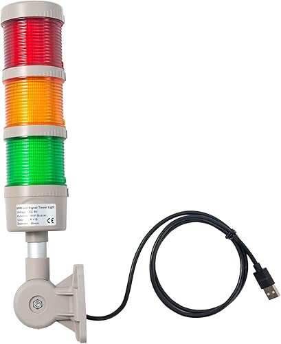 USB Stack LED Andon Tower Lights with Buzzer, Industrial Warning Lights, IP53, Column Tower Lights(5VDC, 3 Layer, with Buzzer) - Poueer