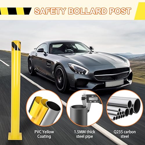 Safety Bollards Post, 36 inch Height 4.5 inch Diameter Steel Bollard Post,Anti-Collision Safety Post, Bollard Post for Parking Lots, Parks and Streets, 6 Packs - Poueer