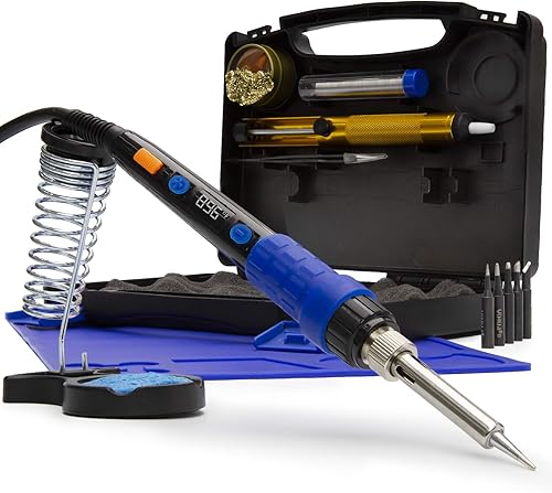 YIHUA 928D-III Soldering Iron,110W High Power, Fully Digital Display °F /°C- Temperature Control Soldering Tool, Accurate 194~896°F, with ON/OFF Switch, Iron Tip, Brass Wool, Automatic Sleep Mode - Poueer