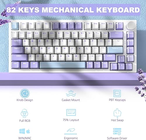 ATTACK SHARK X820ULTRA Wireless Gaming Mechanical Keyboard with TFT Smart Display&Knob,Side Printed PBT,Gasket Mounted 75% TKL Keyboard,BT5.0/2.4GHz/USB-C,RGB Backlit（White Contour,Shark Switch - Poueer