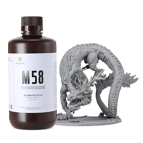 RESIONE Tough 3D Printer Resin, Not Brittle ABS Like Tough & Rigid 3D Resin for LCD 3D Printing UV 405nm (M58 Grey 1KG) - Poueer