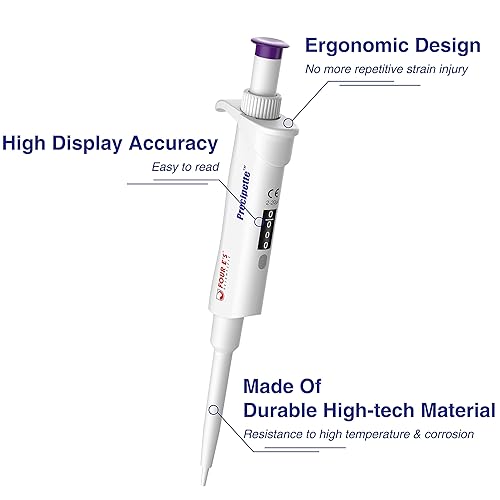 Adjustable Micropipette, Universal Tip Cone ISO 8655 Calibrated Pipette, Pack of 4 Including 0.1-2.0 µL, 2-20 µL, 20 – 200 µL, 100 – 1000 µL - Poueer