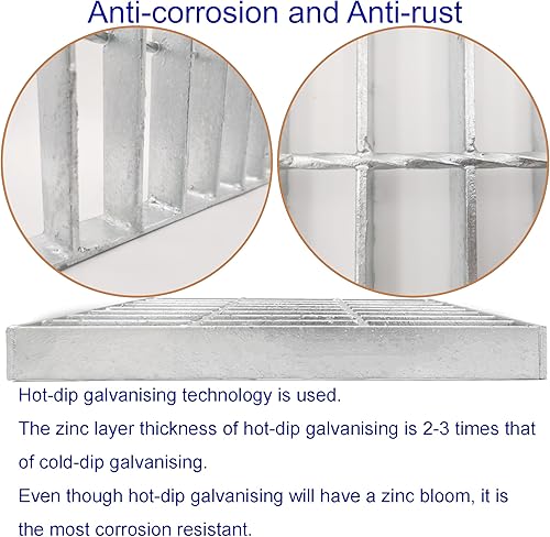 Galvanized Steel Drain Grate with Base, 16x16 Outdoor Drain Cover and Frame, B Class Sewer Grate with Lip, Durable Heavy Duty Channel Grate, Sliver Square Drainage Grate Driveway - Poueer