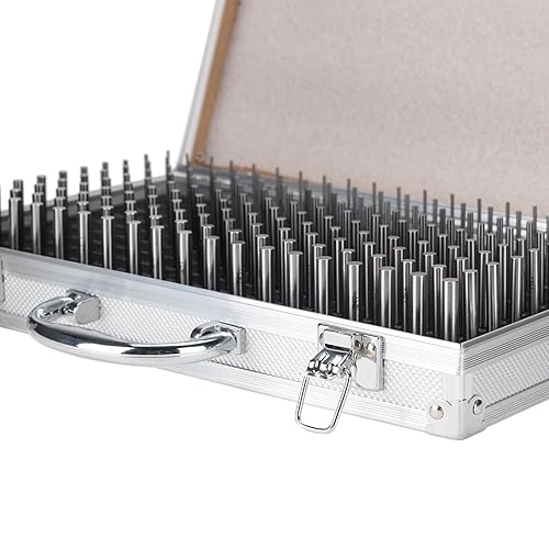Pin Gauge Set, Pins Gage Tools Minus M1 with Aluminum Case for Carpenters 0.061' to 0.250' 190pcs Class ZZ Heat Treated 60-62 RC 2' Length Precision Machinist Gauges Steel - Poueer