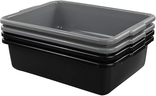 3-Pack 13 L Plastic Commercial Tote Box with Lid, Bus Tubs/Bus Box, Gray - Poueer