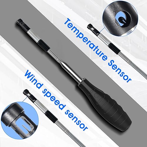 HOLDPEAK Professional Hot-Wire Anemometer, High-Precision Digital CFM/CMM Air Velocity Meter Wind Speed Gauge, HVAC Wind Temperature Tester with Telescopic Probe, Backlit LCD, USB Data Export - Poueer