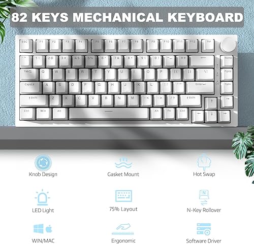 ATTACK SHARK X820ULTRA Wireless Gaming Mechanical Keyboard with TFT Smart Display&Knob,Side Printed PBT,Gasket Mounted 75% TKL Keyboard,BT5.0/2.4GHz/USB-C,RGB Backlit（White Contour,Shark Switch - Poueer