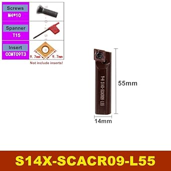 1Pcs S14X S16X SCACR SCBCR SCMCN SCACL SCBCL 06 09 L35 L45 L55 L65 L75 L85 L95 12mm 14mm 16mm CNC Turning Tools Toolholder Bar(S14X-SCACR09-L65) - Poueer
