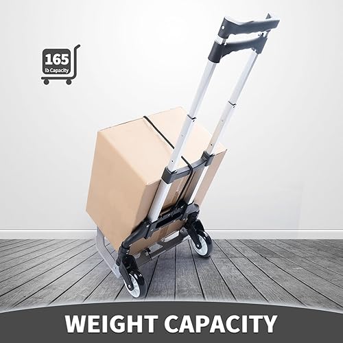 Folding Hand Truck and Dolly,165 lb Capacity Aluminum Portable Cart Foldable 2 Wheel Dolly with Telescoping Handle - Poueer