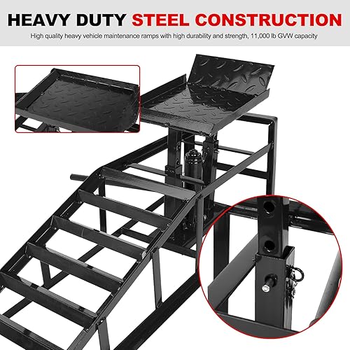 2 Pack 5T 10000lbs Hydraulic Car Ramps Low Profile Car Lift Service Ramps Truck Trailer Garage Lift Height Range 9.8' to 15' Hydraulic Vehicle Ramps Black - Poueer