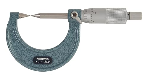 Mitutoyo 112-237 Point Micrometer, Inch, Ratchet Stop, 30 Deg. Carbide-Tipped Points, 0-1' Range, 0.001' Graduations, +/-0.00015' Accuracy - Poueer