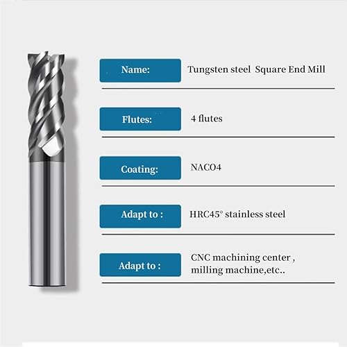 2PCS 1/2'' Carbide Square End Mill Bits Set, Milling Bits Cutter 1/2 Carbide End Mills for Alloy Steels/Hardened Steels, HRC 45 Deg Single End 4 Flute AlTiN Coating (2PCS 1/2in) - Poueer