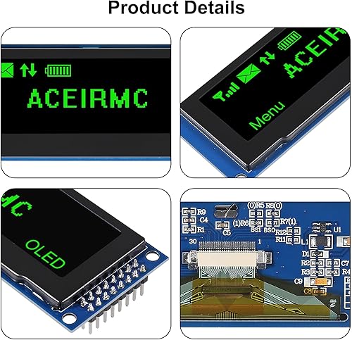 2pcs 3.12 inch OLED Display 256x64 OLED LCD Display SSD1322 Module 16pin Parallel SPI Soldering for Arduino (Green) - Poueer