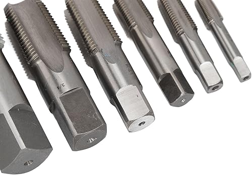 6Pcs Tap and Die Sets, 1 3/4 1/2 3/8 1/4 1/8 High Speed Steel NPT Pipe Tap Pipe Threader Drill Bits - Poueer