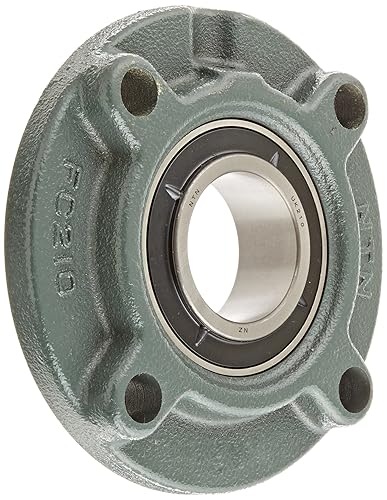 NTN UKFC210D1 Light Duty Piloted Flange Bearing, 4 Bolts, Adapter Mounted, Regreasable, Contact and Flinger Seals, Cast Iron, 45mm Bore, 5-7/16' Bolt Hole Spacing Width, 6-1/2' Height - Poueer