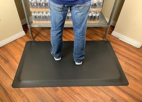 Industrial Smooth Anti-Fatigue Mat, 2' Width x 3' Length x 7/8' Thickness, Black - Poueer