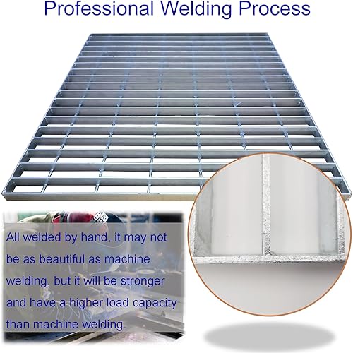 Galvanized Steel Drain Grate with Base, 16x16 Outdoor Drain Cover and Frame, B Class Sewer Grate with Lip, Durable Heavy Duty Channel Grate, Sliver Square Drainage Grate Driveway - Poueer