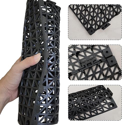 12 Pack Modular Interlocking Cushion 11.6' x 11.6' Rubber Mat Floor Tile Mats Drain Pool Patio Balcony Yard Pet Area Washer Pad(Black) - Poueer
