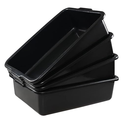 32 L Large Commercial Bus Box, 4-Pack Plastic Utility Bus Tub, Black - Poueer