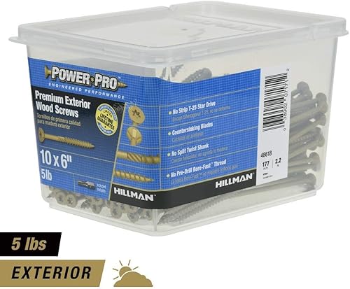 Power Pro 48618 Wood Screws, #10 x 6', Premium Outdoor Deck Screws, Rust Resistant, Epoxy Coated Bronze, 5lb Tub, 177 pcs - Poueer