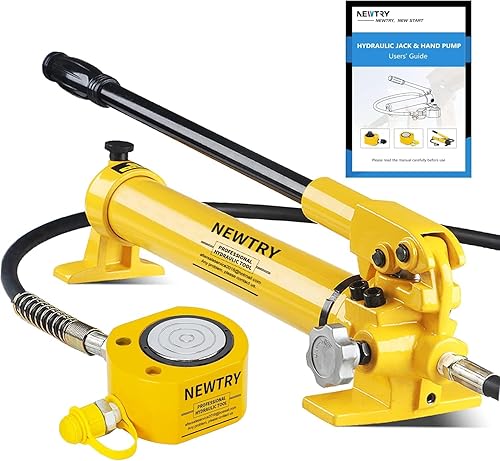 NEWTRY 20T Low Profile Hydraulic Jack Porta Power Kit + CP-180 Manual Hydraulic Hand Pump, Industrial Mini Hydraulic Cylinder, Stroke 0.47” - Poueer