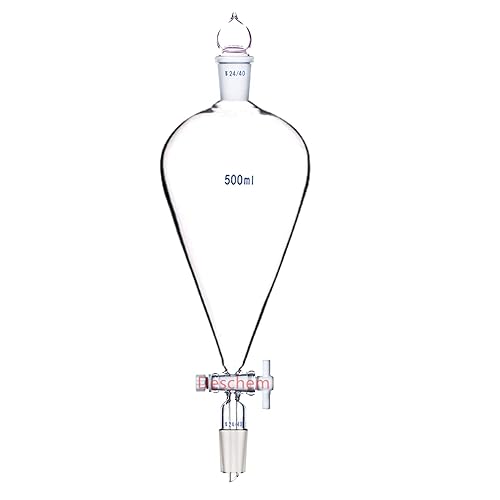 500ml,24/40,Glass Pyriform Separatory Funnel,Pear Shape,PTFE Stopcock - Poueer