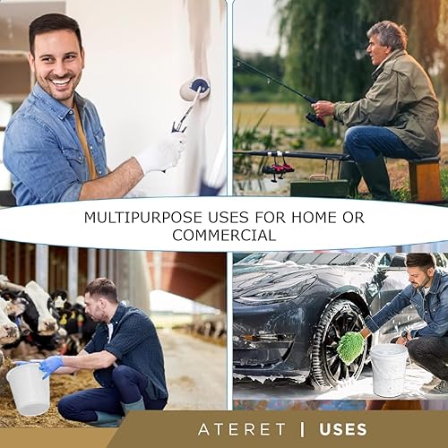 ATERET 2 Gallon White Pail & Lid - Durable Mil All Purpose Pail with Lids - Food Grade - BPA Free Plastic (12 Pack) - Poueer