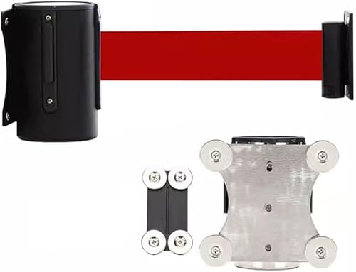 Magnetic Retractable Wall Barrier-2/3/5/10M Red Safety Belt in Sturdy Black Casing for Crowd Control Queue Barrier Line Divider(5M/16.4FT) - Poueer
