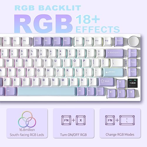 ATTACK SHARK X820ULTRA Wireless Gaming Mechanical Keyboard with TFT Smart Display&Knob,Side Printed PBT,Gasket Mounted 75% TKL Keyboard,BT5.0/2.4GHz/USB-C,RGB Backlit（White Contour,Shark Switch - Poueer