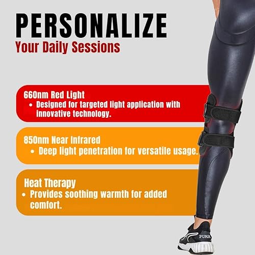 100% Medical Grade Red Light Therapy for Knee Pain Relief, Adjustable 850nm Near Infrared 660nm Red Light Wrap, Heated Knee Brace Device For Stiffness, Recovery and Joint Support - Poueer