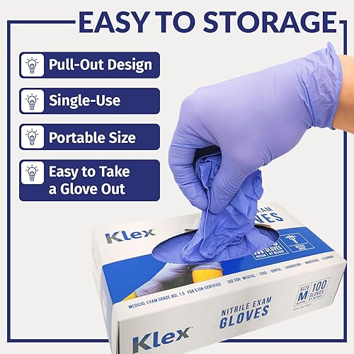 Klex Nitrile Exam Gloves - Medical Exam Grade, Powder Free, Rubber Latex Free, Strong 3.5mil, Food Safe, Lavender - Poueer
