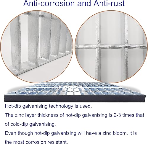 Galvanized Steel Drain Grate with Base, 16x16 Outdoor Drain Cover and Frame, B Class Sewer Grate with Lip, Durable Heavy Duty Channel Grate, Sliver Square Drainage Grate Driveway - Poueer