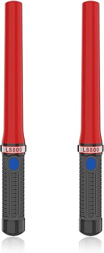 16 Inch LED Signal Traffic Control Wand, Battery Operated, Safety Air Marshaling Batons for Parking, Airport, and Road Traffic Control, Waterproof, Orange, 2PCS(Black Anti-Slip Upgrade) - Poueer