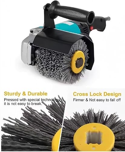 Signi Abrasive nylon bristle Burnishing Brush Drum Drawing Wheel for polishing wood (240 grit red) - Poueer