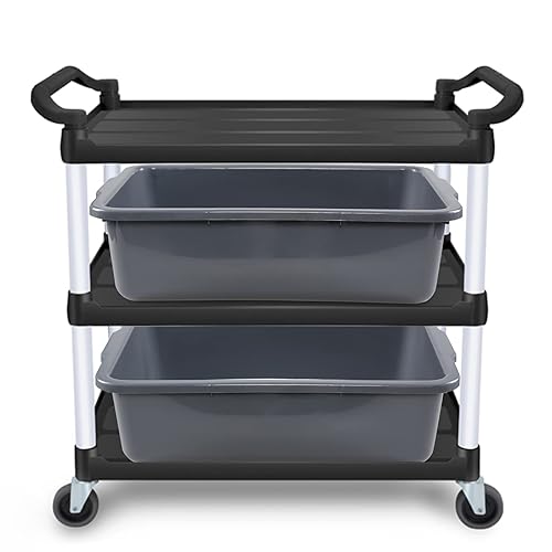 32 L Large Bus Tubs, Plastic Commercial Utility Bus Box, Gray, 4-Pack - Poueer