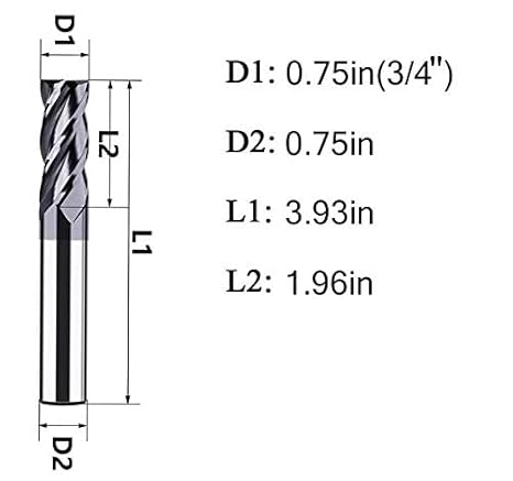 2PCS 1/2'' Carbide Square End Mill Bits Set, Milling Bits Cutter 1/2 Carbide End Mills for Alloy Steels/Hardened Steels, HRC 45 Deg Single End 4 Flute AlTiN Coating (2PCS 1/2in) - Poueer