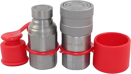 1/2'' NPT Flat Face Hydraulic Quick Connect Coupling Set Skid Steer Loader Quick Disconnect Coupler with Dust Caps ISO12.5 - Poueer