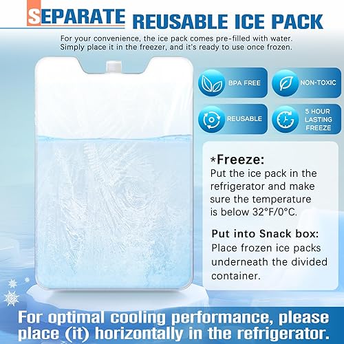 Chilled Divided Serving Tray Snackle Box Container with Ice Pack Bonus Insulated Bag 2 Dip Containers Summer Beach Essentials for Charcuterie Snack Road Trip Picnic Family Party Keep Food Fresh - Poueer