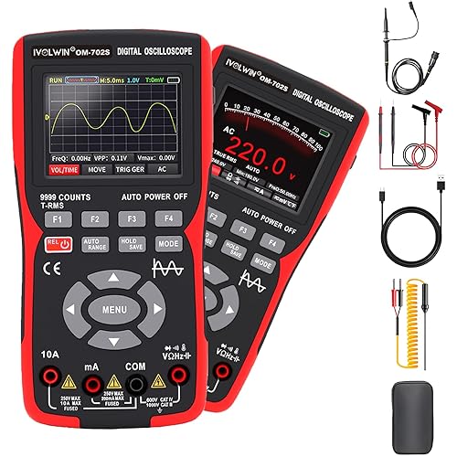 Handheld Oscilloscope Multimeter, 10MHz Bandwidth, 48MSa/s, Auto Waveform Measurement, 9999 Counts Multimeter, Volt & Amp Tester, Capacitance, Resistance, Diode & Temperature Supported - Poueer