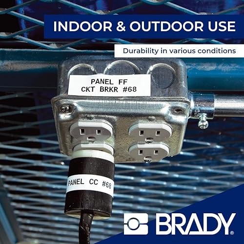 Brady Authentic (M4C-1000-595-WT-BK) All-Weather Vinyl Labels 1 in W x 25ft Black on White. for use with BMP41, BMP51, M410, M510, and M511 Label Printers. - Poueer