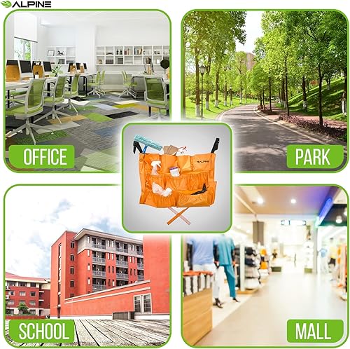 Alpine Trash Can Caddy Bag - 12 Pockets Commercial Cleaning Caddy Bag for Brute & all Industrial Trash Cans & Garbage Bins - Heavy Duty Washing Machine Friendly Yellow Trash Can Caddy Bag with Straps - Poueer