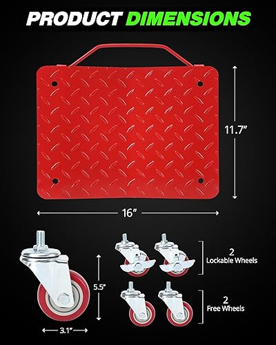 Car Dolly Set of 4, 6000LBS Capacity Wheel Dolly, Heavy Duty Car Tire Dolly Wheels Cart Moving Cars, Heavy Duty Vehicle Dolly with 360° Rotational Wheel, Red - Poueer