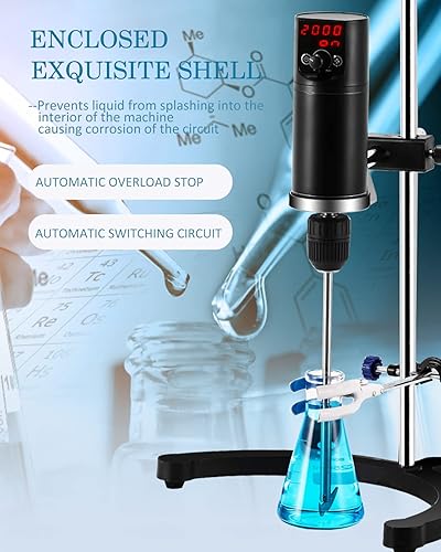 Electric Overhead Stirrer Max.40L LCD Digital Lab Mixer 10000mPa.s Time and Speed Adjustable Stirring Rod Included 100-2000RPM 120W - Poueer