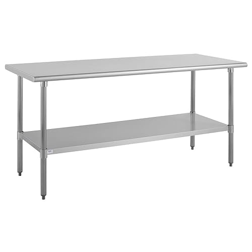 Kratos Commercial Worktable, Stainless Steel Kitchen Prep Table 30' Dx60 W with Undershelf, NSF, 18ga/304SS (28W-018) - Poueer