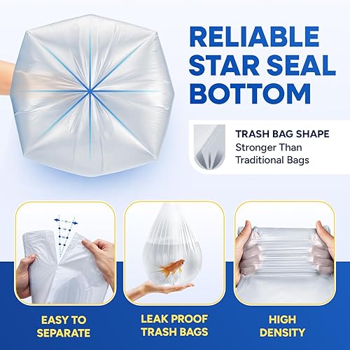 20-30 Gallon Trash Bags, Clear Trash Bags 30'W x 37'L, 8 Micron Clear Garbage Bags, 20-30 Gal High-Density Garbage Can Liners, Fits Square and Round Trash Cans, Pack of 500 - Poueer