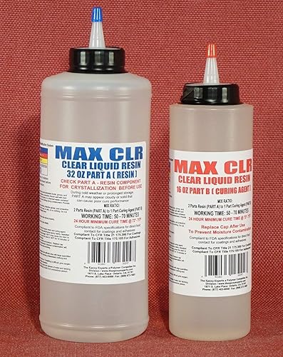 MAX CLR Resin System -Food Safe Coating FDA Compliant, High Gloss, Chemical Resistant, Crystal Clear Coating 4 Bar Tops & Tabletops & Wood Lathed Cups & Bowls- Clear Casting Resin - Poueer
