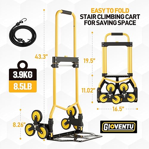New Version Stair Climbing Dolly, 300LB Capacity Folding Stairs Climber Dolly Cart with Telescoping Handle & Silent Wheel, Stair Climbing Hand Trucks with Elastic Rope for Moving, Shopping, Office Use - Poueer