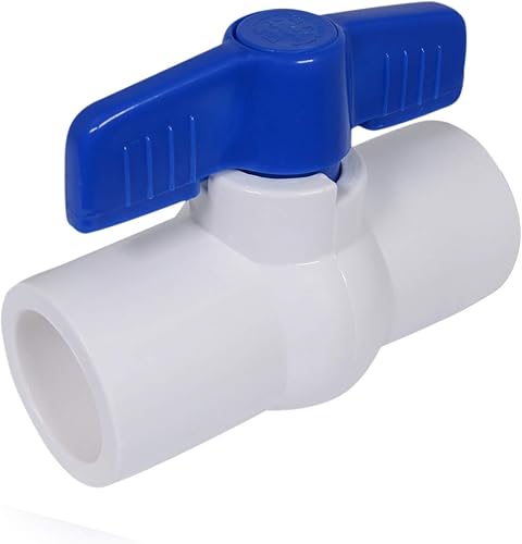Midline Valve 487T400 PVC Ball Valve; Blue T-Handle for Potable Water; 4 in. Solvent Connections; White Plastic - Poueer