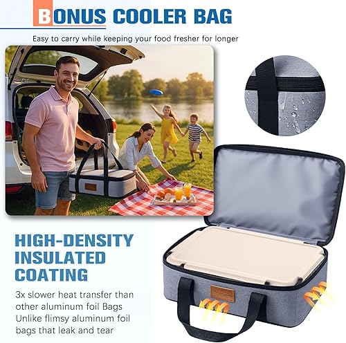 Chilled Divided Serving Tray Snackle Box Container with Ice Pack Bonus Insulated Bag 2 Dip Containers Summer Beach Essentials for Charcuterie Snack Road Trip Picnic Family Party Keep Food Fresh - Poueer